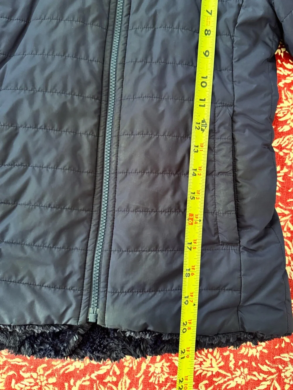 Girls North Face Navy Blue Quilted Hooded Parka Jacket Soft Plush Fleece, 7/8